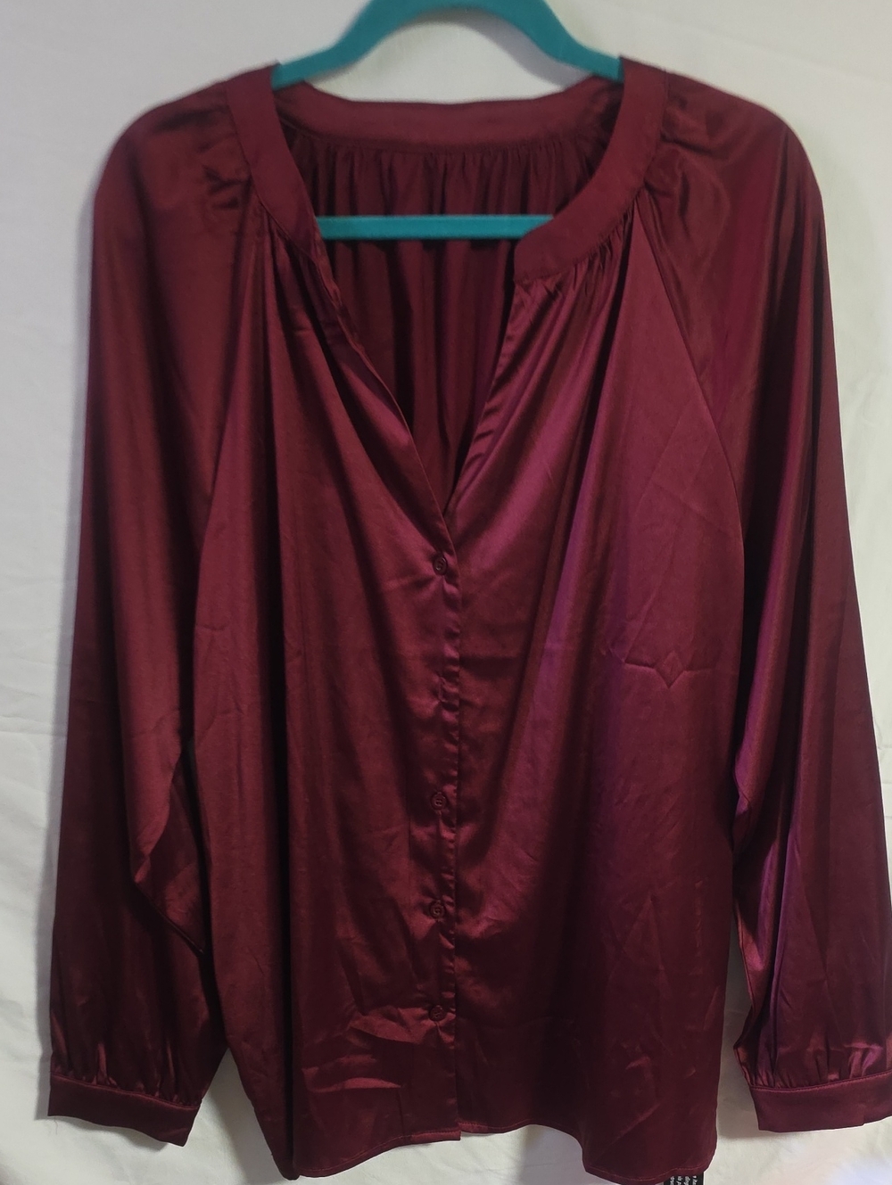 LuLaRoe Celeste Satin Button-Front Blouse - Wine